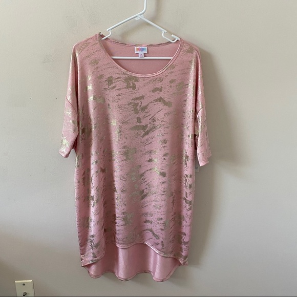 LuLaRoe Tops - LuLaRoe Pink Irma Top with Gold Accents- Size M